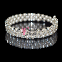 Bratara eleganta de mana BRM005AA Argintie cu cristale si perle pentru mireasa 